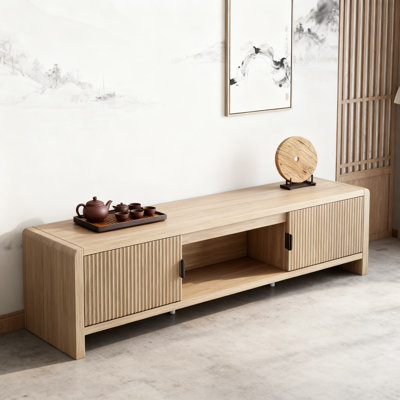 Meuble télé Farmhouse pour téléviseur de 75 pouces, centre de divertissement en bois à porte cannelée Waveform avec beaucoup de rangement, console multimédia pour le salon et la chambre à coucher