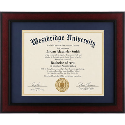 Cherry Solid Wood Diploma Frame with Mat, Tempered Glass