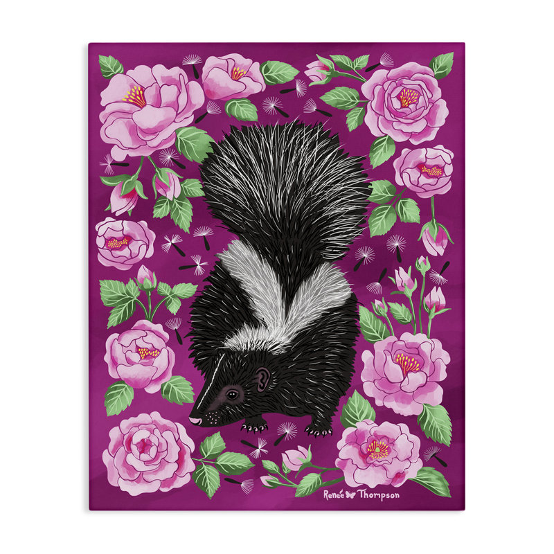 Skunk & Rose Blossoms Canvas Wall Art by Renee Thompson, 20" H x 16" W