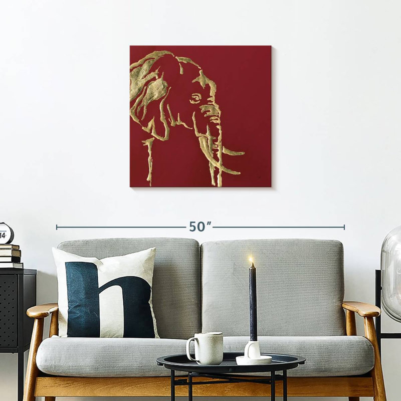 Brampt Gilded Elephant On Red, 24" H x 24" W
