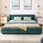Grands lits confortables avec tissu en chenille et tiroirs de rangement
