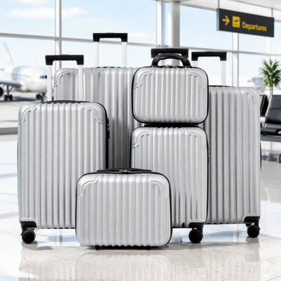 Ensemble de 6 valises, valise rigide en ABS avec roues pivotantes, verrou TSA, crochets latéraux, bagage à main léger et à carreaux, convient aux vacances en voyage / aux voyages d'affaires / à la vie universitaire