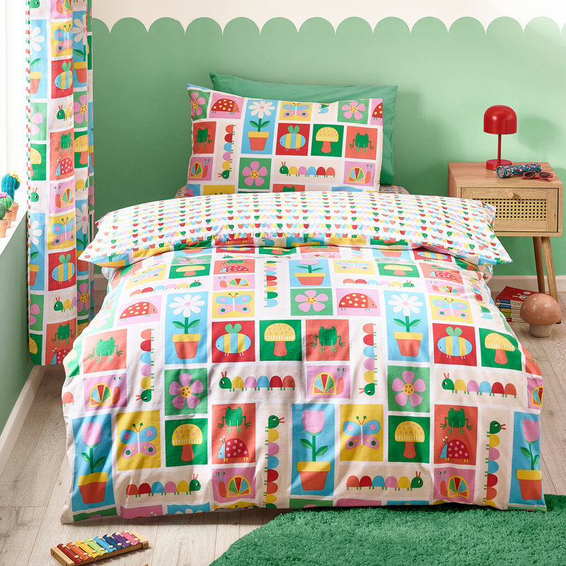 Curious Caterpillar Reversible Duvet Cover Set, Twin Duvet Cover + 1 Standard Pillowcase