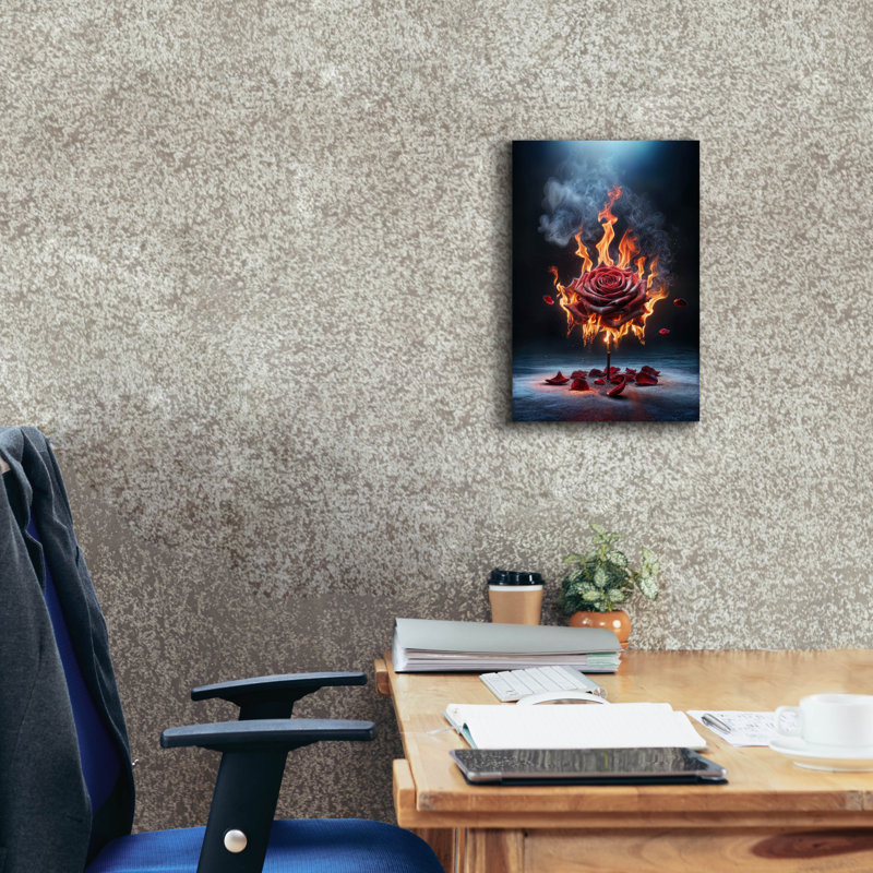 «Red Rose On Fire 2» par Rey Klimt, art mural sur toile, H 18 po x l 12 po x P 0,75 po