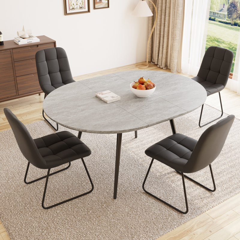 Ensemble de salle à manger de cuisine, table de salle à manger extensible avec chaises rembourrées, Noir, Gris