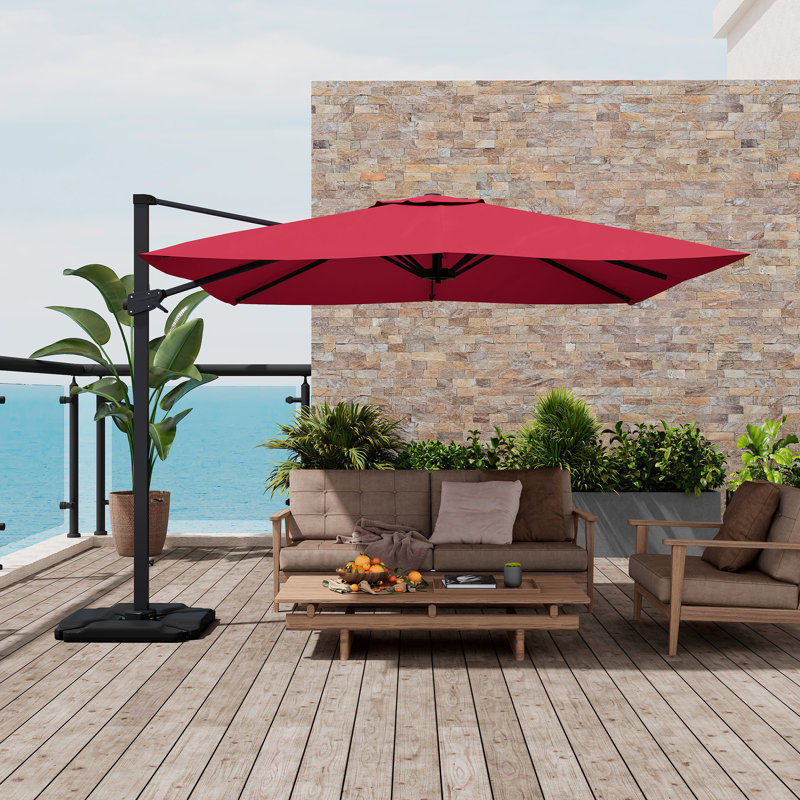 Square Cantilever Patio Umbrella(without Umbrella Base), 106.3" H x 129.92" W x 129.92" D, Red