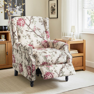 Ameiah 74 cm W Upholstered Wing Back Manual Push Back Recliner with Naihead Trims
