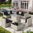 7 Pieces Design-Oriented Rattan Patio Conversation Sets With Fire Pit