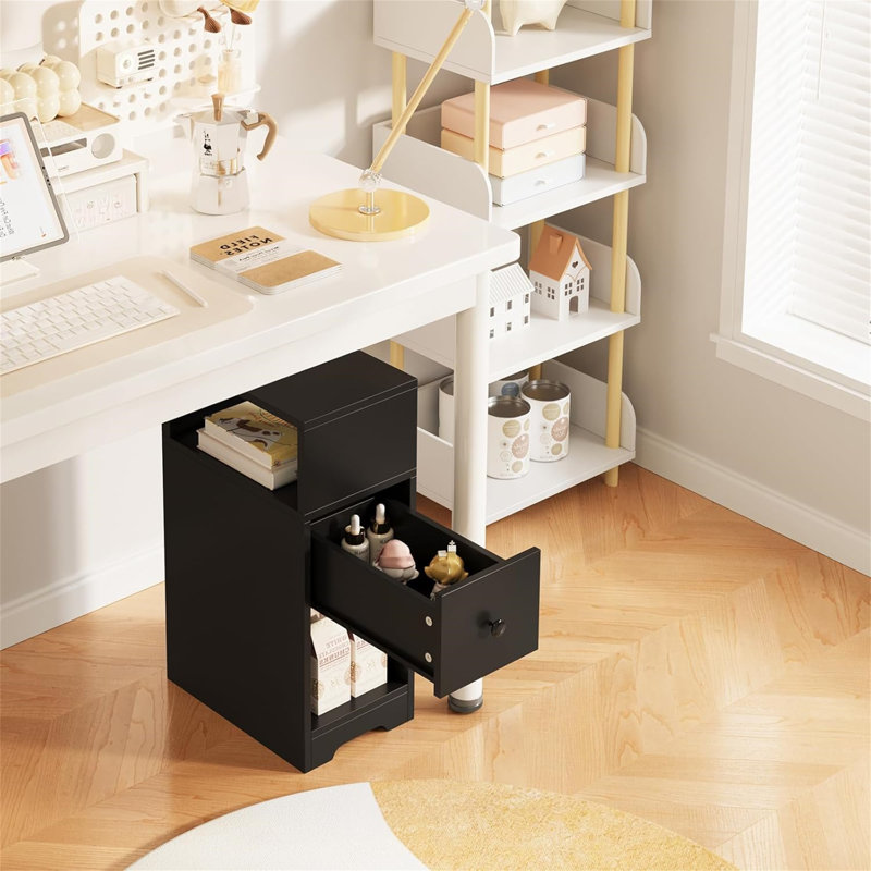 25cm W Manufactured Wood Bedside Table, Black