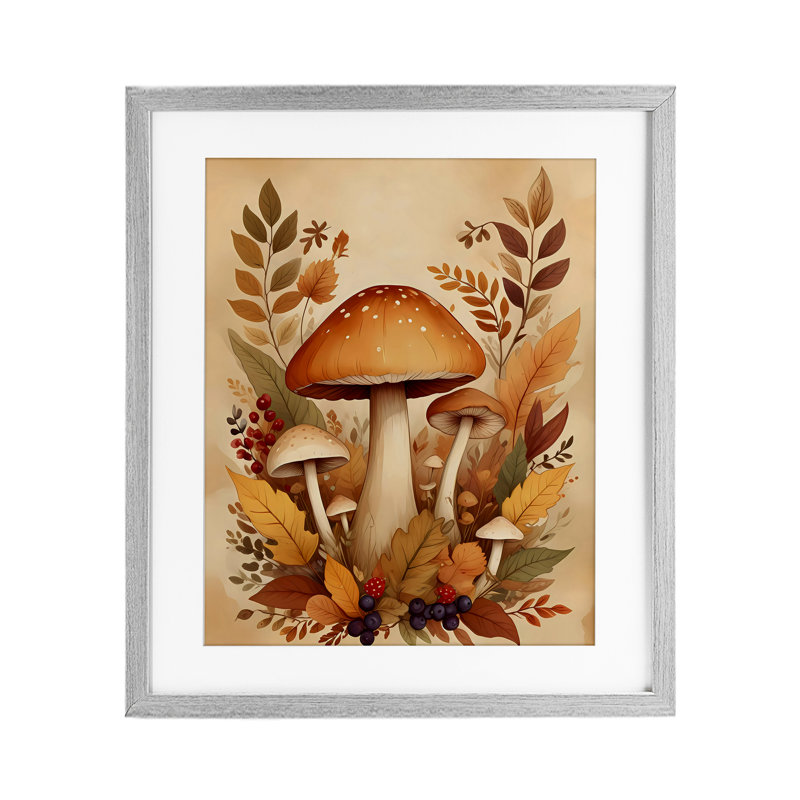 Automne, champignon, impression encadrée sous verre, design by Creative Studio, Cadre de ferme gris, H 21 po x l 17 po