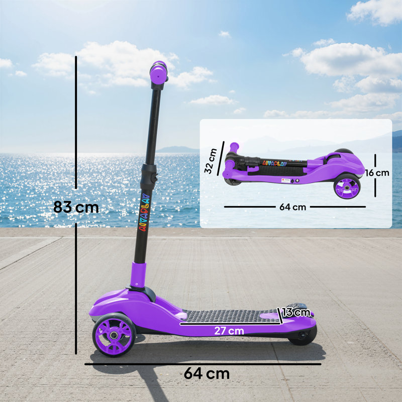 AIYAPLAY Electric Scooter for Kids 3 Wheel Foldable Age 6-10 LED, Purple