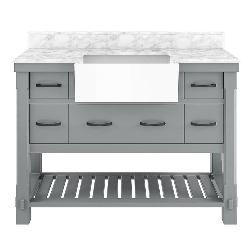 48" Single Solid Wood Bathroom Vanity Set with Countertops and Backsplash, Gray