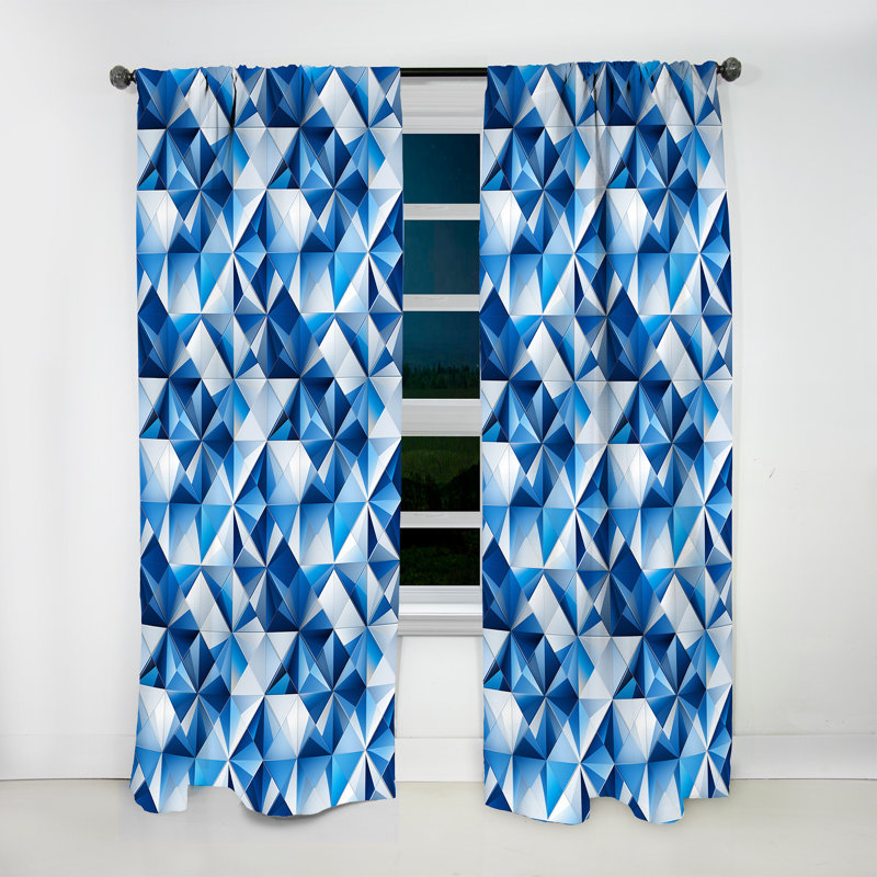 Contemporary Cobalt Tessellations Geometric - Abstract Geometric Room Darkening Curtain - 1 Panels, 52" W x 120" L