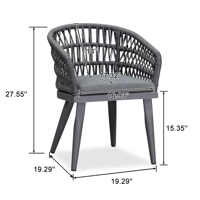 Bayou Breeze Patio Dining Chairs Set Of 2 With Outdoor Aluminium Frame All-weather Woven Rattan And Cushions For Garden Yard Indoor Decor Kitchen Gray