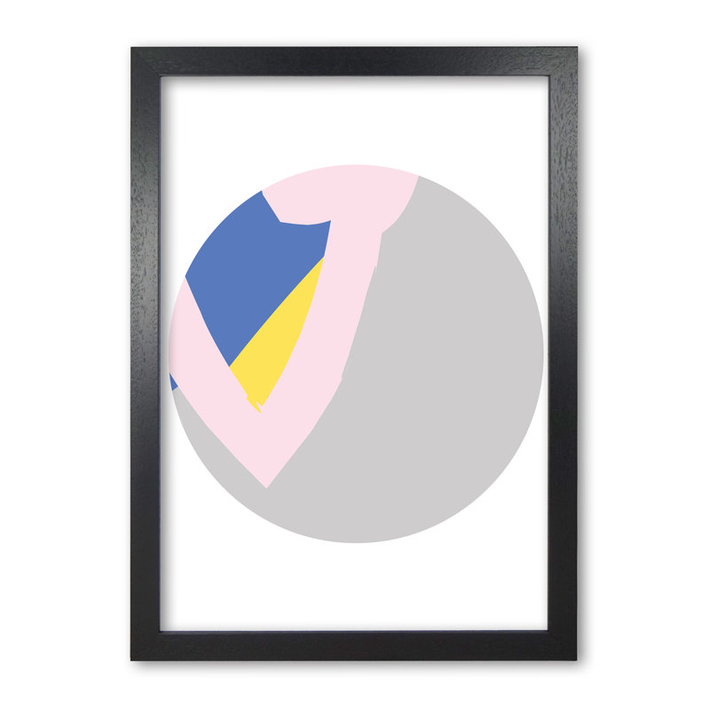 Grey, Pink And Navy Abstract Circle - Print, Black Grain Frame, 85 cm H x 60 cm W x 5 cm D