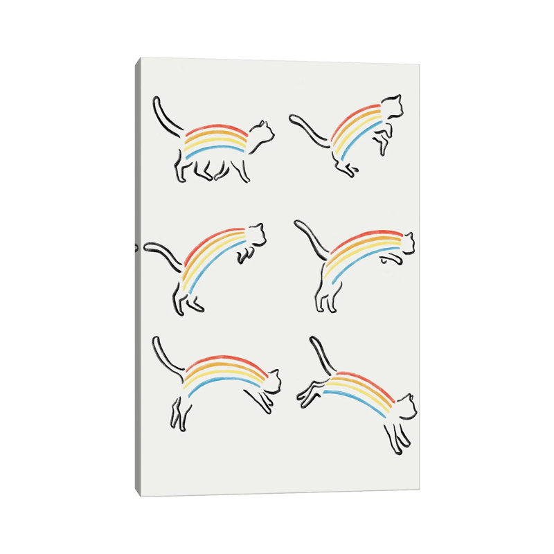 Rainbow Cats by Lim Heng Swee - Wrapped Canvas Painting, 20.32 cm H x 30.48 cm W