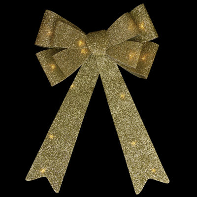 24" LED Lighted Gold Tinsel Bow Christmas Decoration