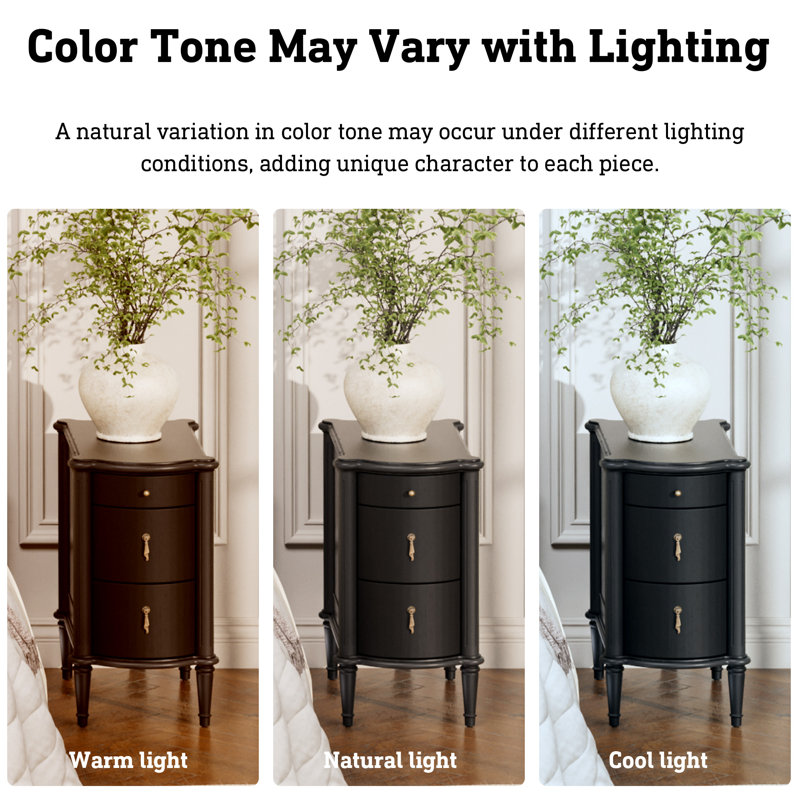 STO'sense Nightstand W/Charging Station & 3 Drawers, Pre-Assembled, Vintage Side Table W/Antique-Finished Pulls, Rustic Wood Finish, Narrow End Table W/Turned Legs For Bedroom (1, Black)