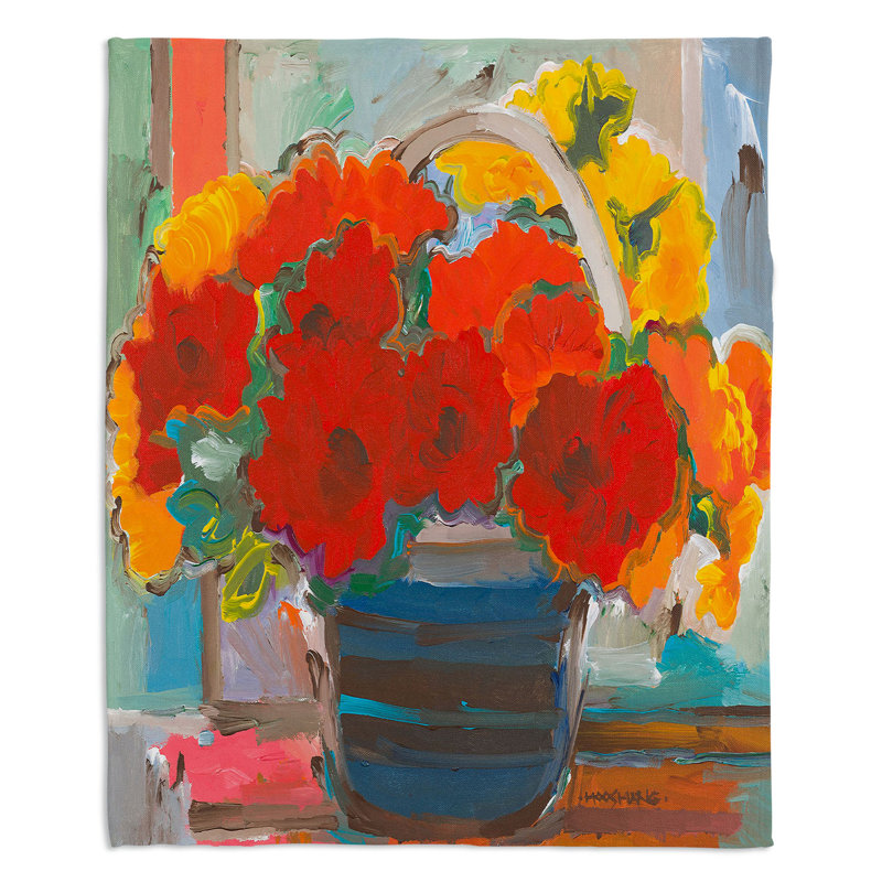 Couverture sherpa à fleurs de bouquet rouge, l 51 po x L 60 po