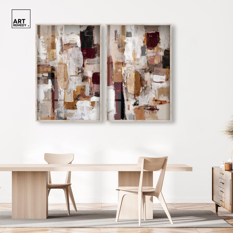 «Abstract Harmony», ensemble de décorations murales «Boho» par Art Remedy, cadre blond, 36 x 54, 55" H x 37" W, Blonde Frame
