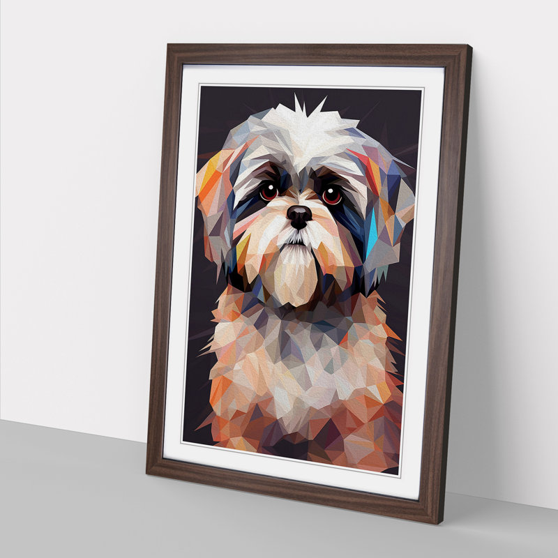 Shih Tzu Geometric - Framed Print, 34cm H x 25cm W x 2cm D, Walnut 