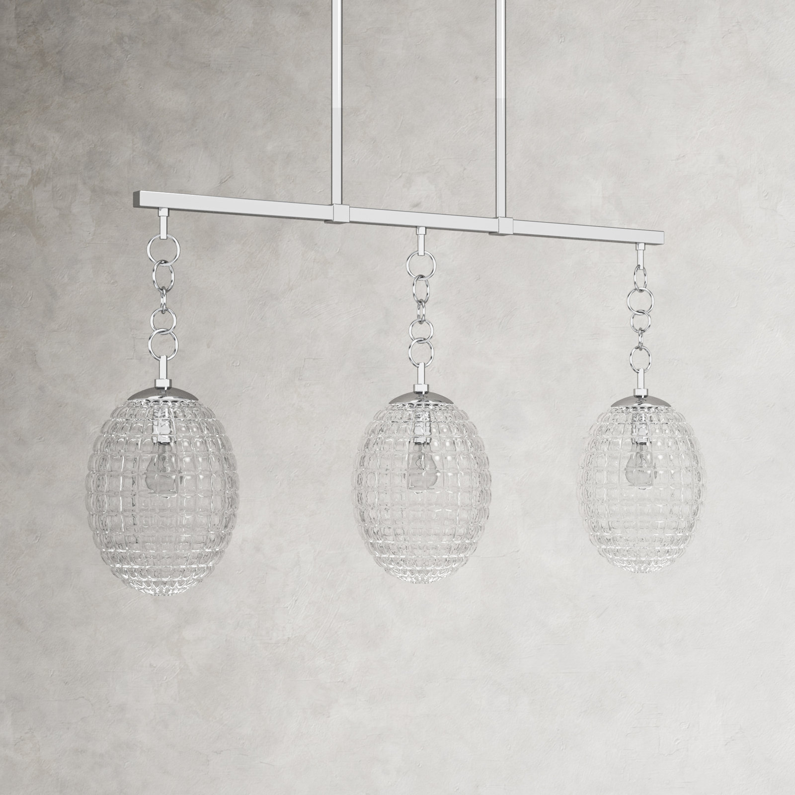Akio 3 Light Ribbed Glass Dimmable Pendant, Polished Nickel