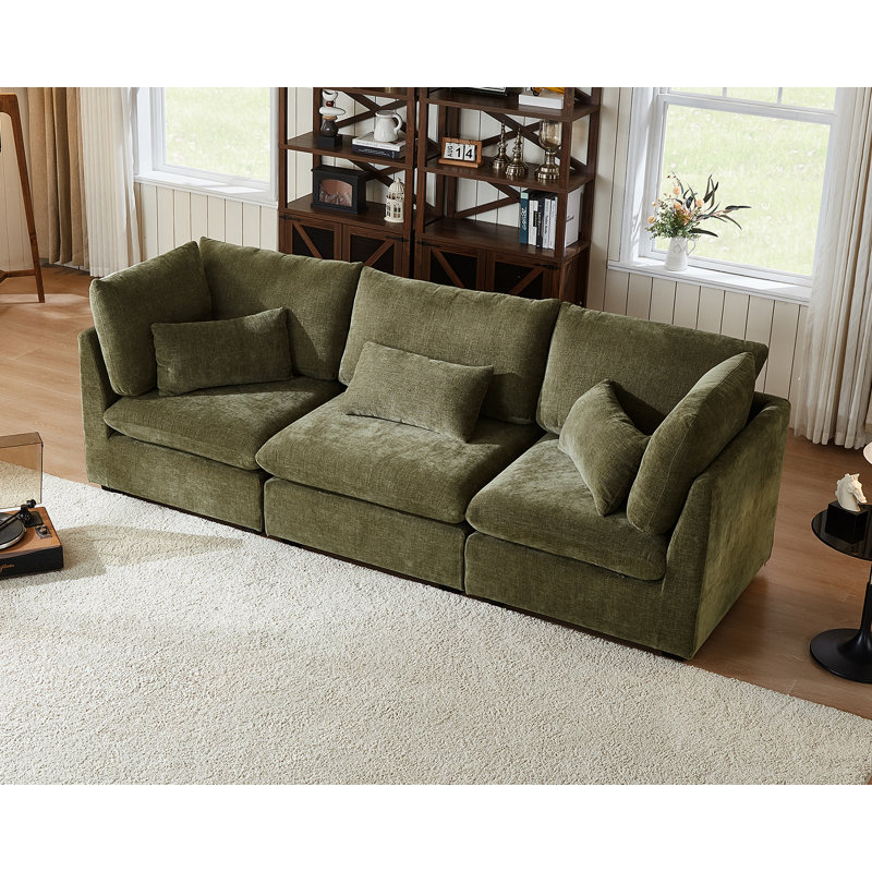 3 Seater Chenille Oversized Modular Sofa Extra Deep Cloud Corduroy Sectional Couch With Ottoman Chaise Fsc Certified Fluffy Sofa