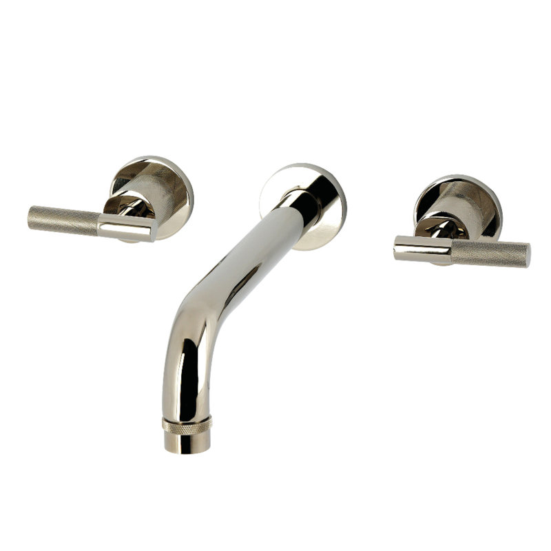 Kingston Brass Convergent Two-Handle 3-Hole Wall Mount Roman Tub Faucet With Knurled Handle, Polished Nickel