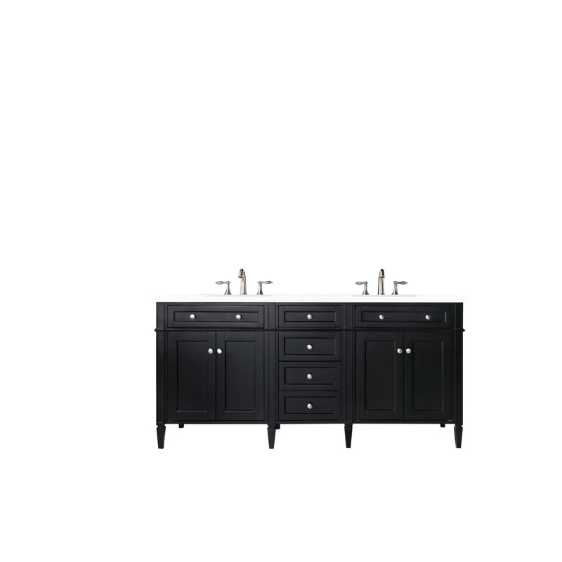 Meuble-lavabo double l 72 po Dussault, Noir onyx, Blanc Zeus, 8 po