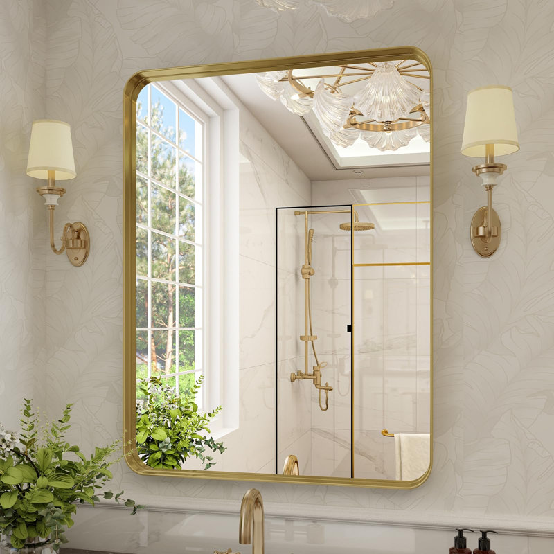 Wall Mount Mirror, 38.78" x 26.18", Gold