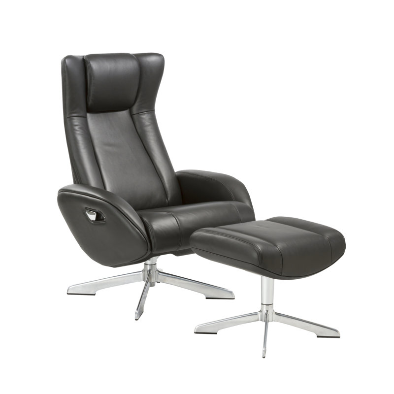 Wapato Upholstered Swivel Recliner, Black Leather Match