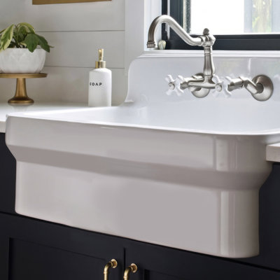 Whitehaus 30" Single Bowl Fireclay Kitchen or Utility Front Apron Sink with High Back Splash & Faucet Drilling