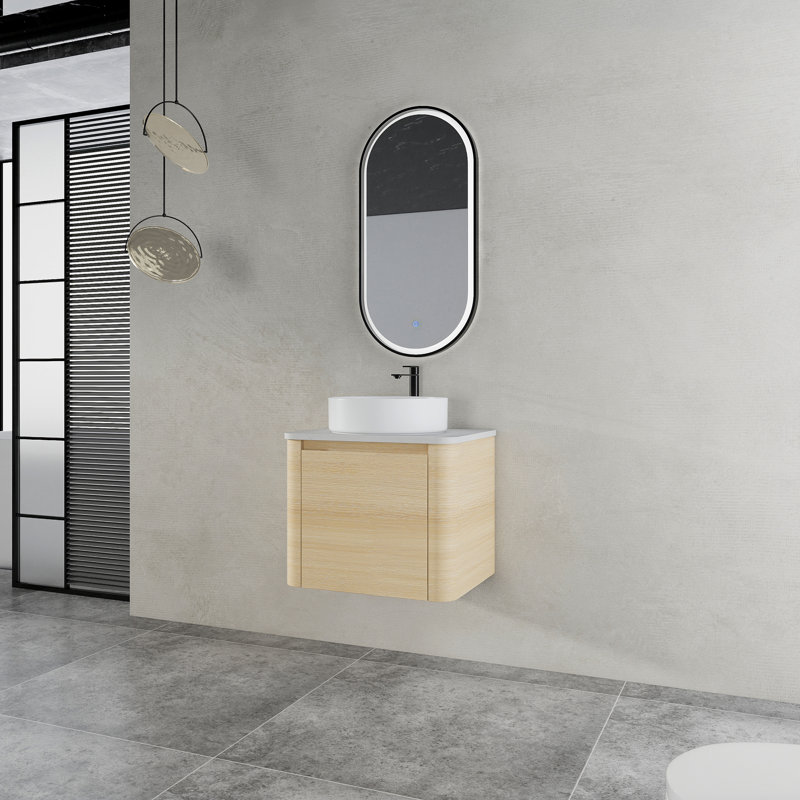 Meuble-lavabo mural 24 po avec lavabo d'art en céramique et porte à fermeture en douceur 24 po, Chêne