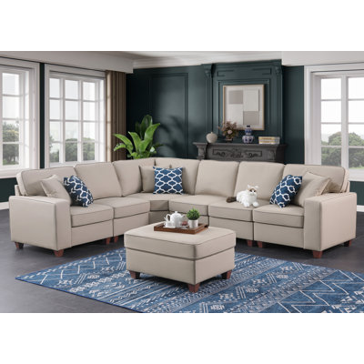 Shayle Artificial Leather Modular Sectional With Ottoman