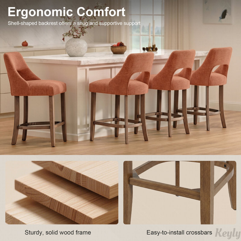 Ensemble de 2 tabourets de bar en bois avec sièges rembourrés, Orange, Orange