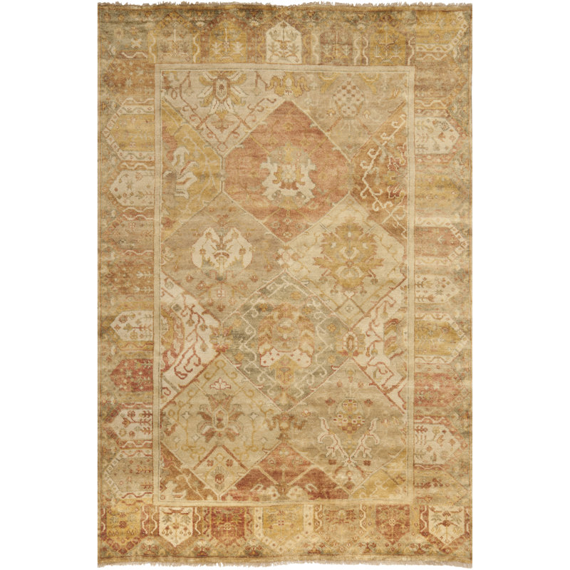 Oushak Oriental Hand-Knotted Wool Gold/Brown Area Rug, Rectangle 10' x 14'