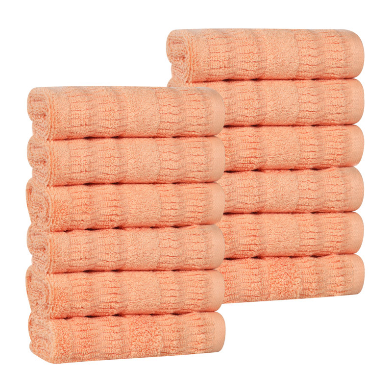 Mika Smart Twist Viscose Cotton Blend Medium Weight Solid Face Towels Washcloths, Peach