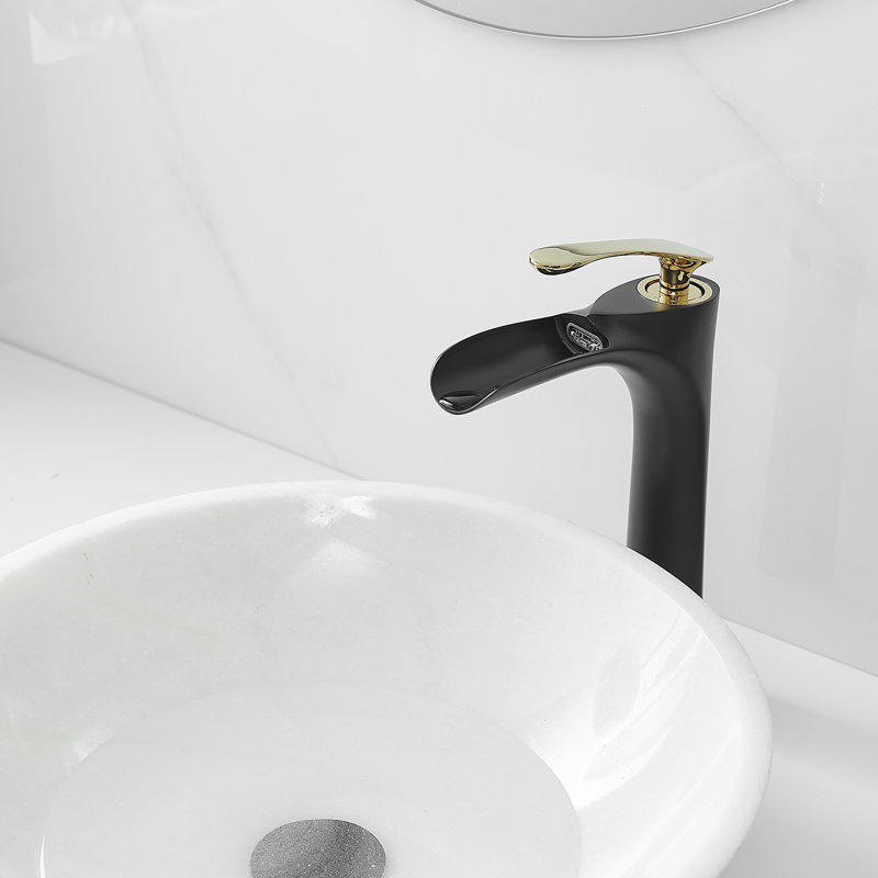 6050 Vessel Sink Faucet Vessel Sink Faucet Single-handle Bathroom Faucet with Drain Assembly, Matte Black/Gold