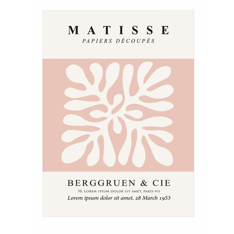 Abstrait matisse botanique corail Mid-Century, reproduction d'art moderne sans cadre, H 30 po x l 20 po