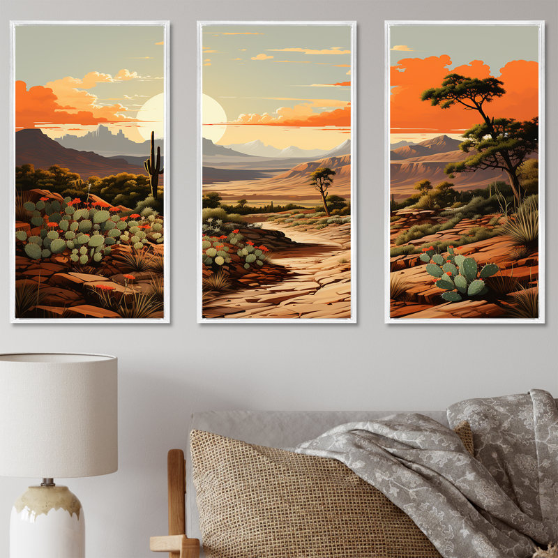 Cactus charme dans un paysage de montagne - ensemble d'art sur toile floral cactus, Cadre flottant blanc