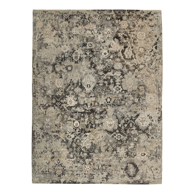 Black Contemporary Silk Wool Blend Rug