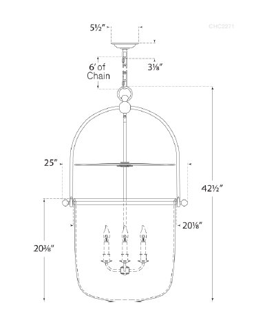 Chapman & Myers Lorford Smoke Bell Lantern, 42.5" H x 25" W x 25" D, Gilded Iron, Clear Glass