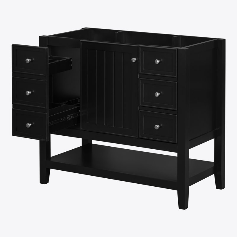 36" Black Solid Wood and MDF Freestanding Bathroom Vanity