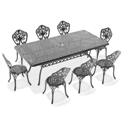 All-Weather 9 repas avec cadre noir pour la détente en plein air revêtement en aluminium 8 sièges