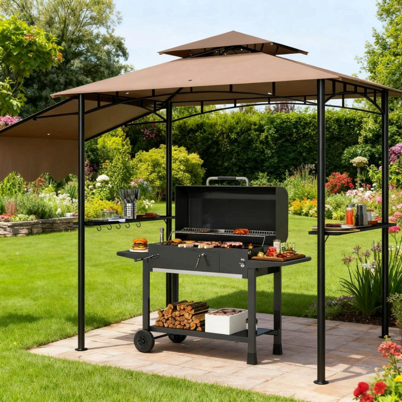 Abri de jardin pour barbecue ventilé, abri de jardin extérieur pour barbecue, avec auvent latéral, tablettes latérales et crochets