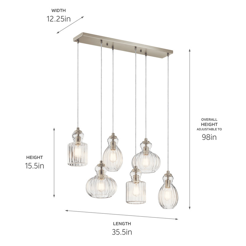 Luminaire suspendu géométrique à 6 lumières Mcdougal, Nickel brossé
