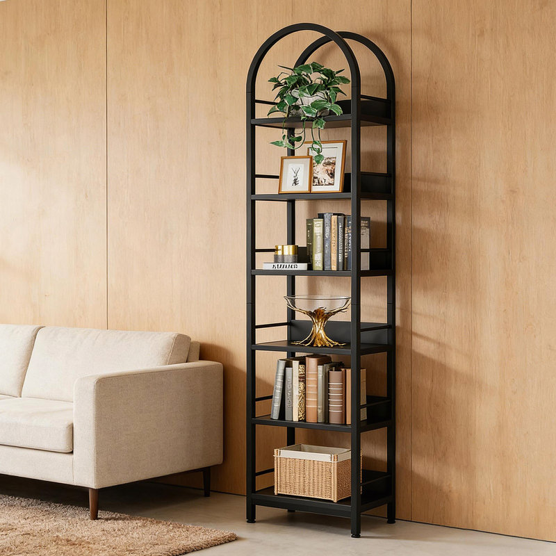 Polyvalente avec étagère de présentation, bibliothèque compacte et bibliothèque arquée à 6 niveaux pour un rangement et un style maximum
