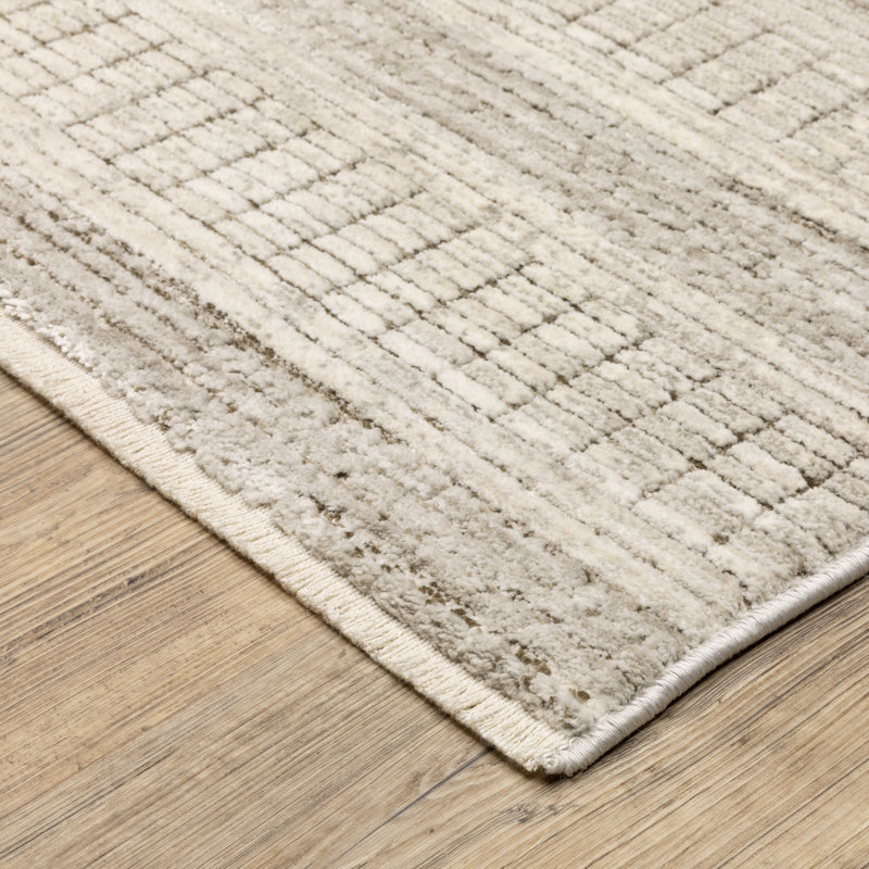 Telisa Modern Linear Ladder-Stitch Ivory / Brown Area Rug, Rectangle 9'10" x 12'10"