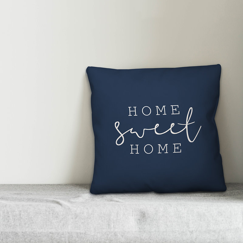  Coussin intérieur / extérieur Home Sweet Home, H 18 po x l 18 po, Bleu marine