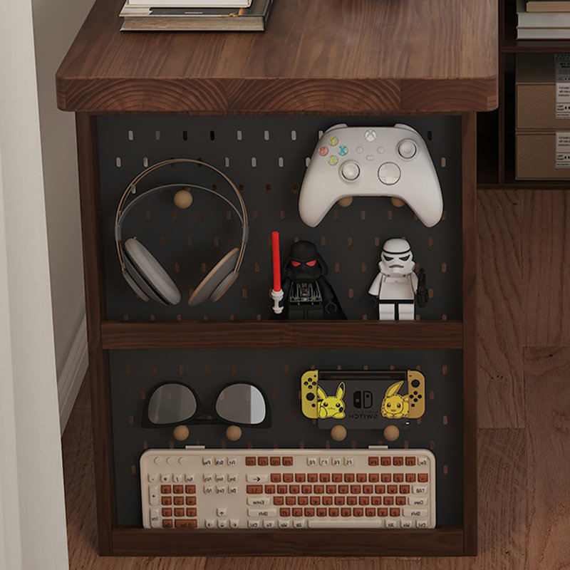 Noyer foncé + bureau en bois massif en forme de L noir + fer, Retour à droite, H 29,53 po x l 62,99 po x P 35,43 po